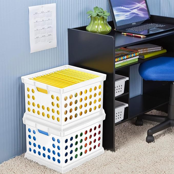 Sterilite Storage Crate Bin File Organizer for Home & Office, White, 6-Pack | Heavy-Duty and Stackable Plastic Boxes and Containers for Desk, Cabinet, Dorm, Garage, or Utility Organization