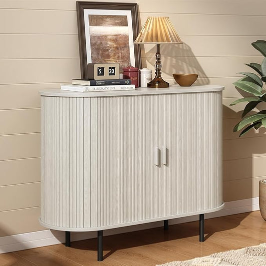 40" Sideboard Buffet Cabinet with Storage, Storage Cabinet with Sliding Door & Adjustable Shelf, Modern Accent Coffee Bar Console Table for Kitchen, Entryway, Natural White