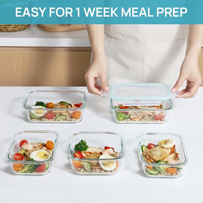 Vtopmart 8 Pack Glass Food Storage Containers with Airtight Lids | Meal Prep Lunch Containers, Leakproof, Leftover Storage, Take-out, Microwave, Oven, Freezer and Dishwasher Safe, BPA Free