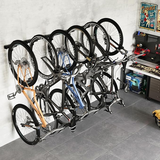 monTEK Enhanced Garage Bike Rack, Adjustable 6 Bike Hangers for Garage | Equipped with 78.5in Extended Rail,Accommodate Various Bicycle Sizes,Heavy-Duty Steel Bike Wall Mount,Max Capacity 330 lbs