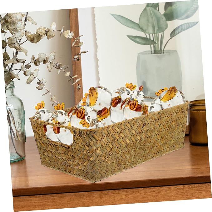 Luxshiny Handwoven Decorative Woven Basket Multipurpose Food and Vegetable Holder Compact Vintage Storage Organizer for Bedroom Living Room Bathroom Office