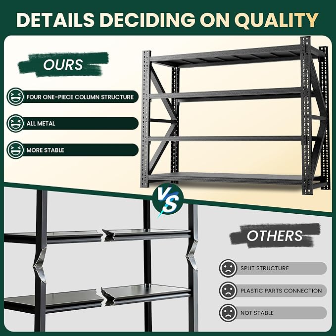 Heavy Duty Garage Storage Shelves 9000LBS Capacity, 75" Wide Metal Shelving Unit, 4-Tier Adjustable Industrial Rack for Warehouse Basement Shop, 75" W x 24" D x 69" H