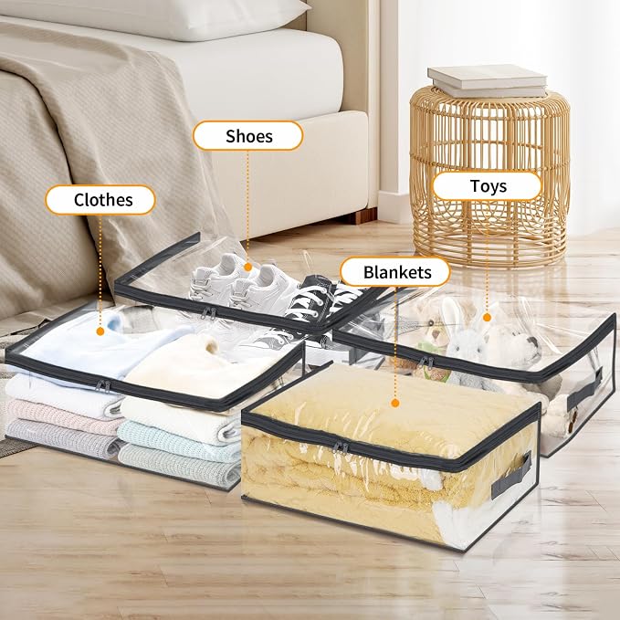Blanket Storage Bags 6 Pack 35L Clear Plastic Clothes Closet Organizer | Clear Plastic, Zippered Closure, for Clothes Comforters Sweaters Blankets Sheets and Toys, Closet Storage