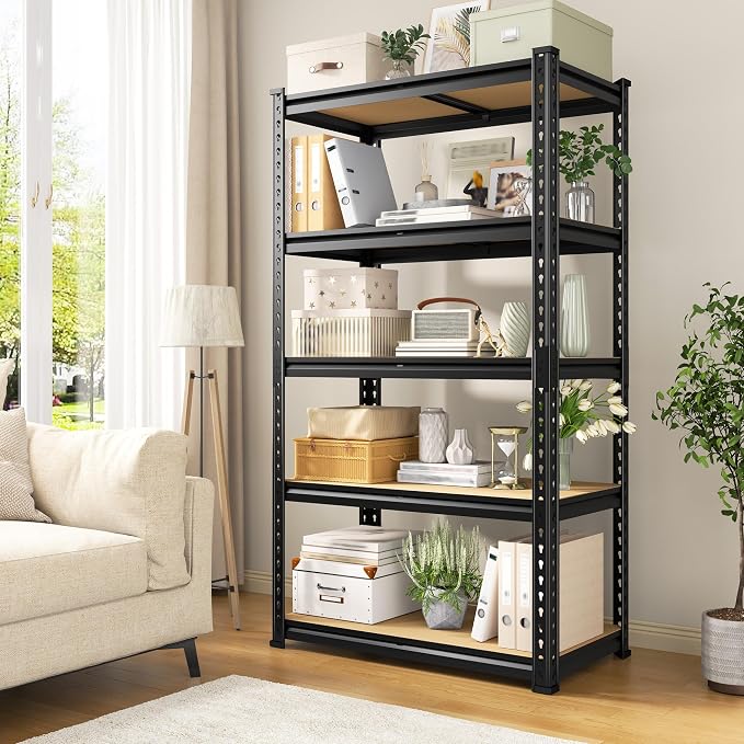 REIBII Set of 2 Storage Shelves,Heavy Duty Garage Shelving for Basement | 2000LBS Metal Shelves,5-Tier,Rolled Edge,for Industrial Warehouse Pantry School Education Shop Commercial,27.6"Wx11.8"Dx60"H