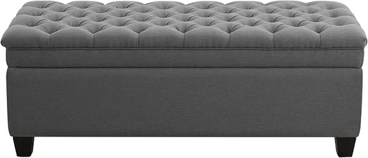 WUTUTUEE 51" Fabric Storage Ottoman Bench, Upholstered Rectangle End of Bed Storage Ottoman Tufted Living Room Bedroom Bench with Safety Hinge, Solid Wood Legs, Loads 500 lb(Dark Grey)