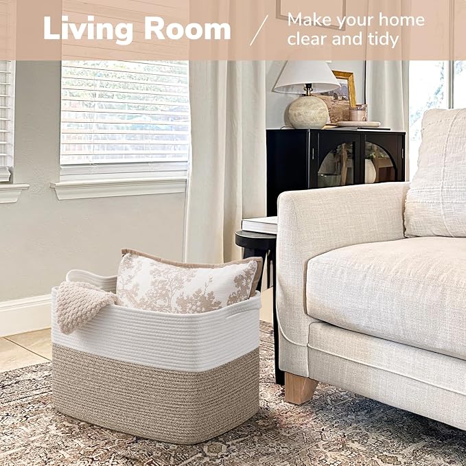 Goodpick 50L Large Woven Blanket Basket, 18" x 14" x 12", Light Brown | Blankets, Pillows & Toys Storage, Decorative Gift Baskets Empty, Living Room & Bedroom Organization, Natural Home Decor