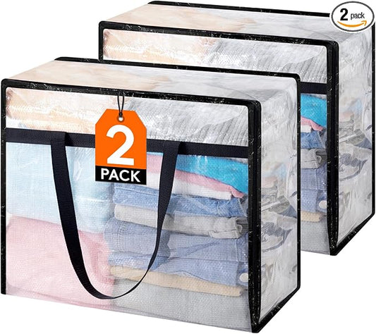Lifewit 2 Pack Clear Blanket Storage Bags, Foldable Plastic Clothes Organizer with Zipper, Closet Organization Containers and Moving Bag for Comforter, Bedding, Duvet, 40L