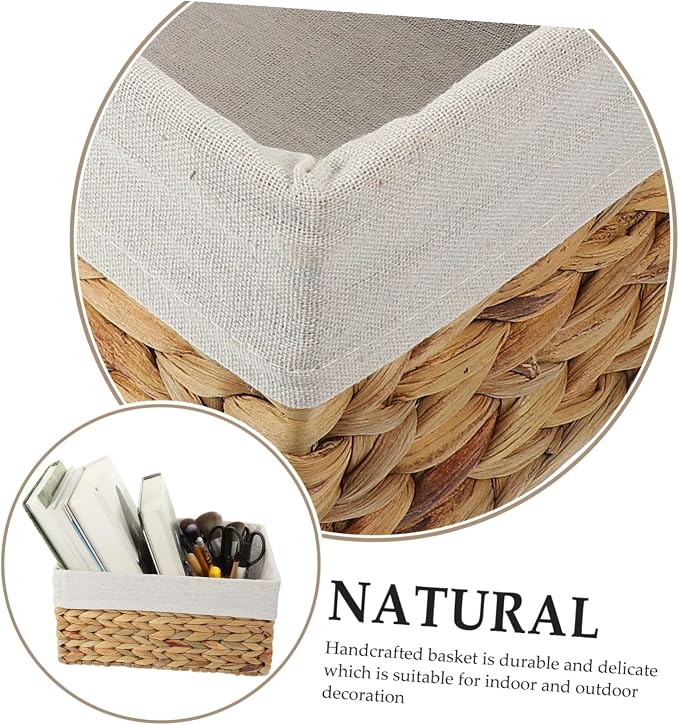Hemobllo Woven Storage Basket Handles Rectangular Straw Organizer for Home Décor Handcrafted Decorative Storage Baskets for Shelves Laundry and Picnic