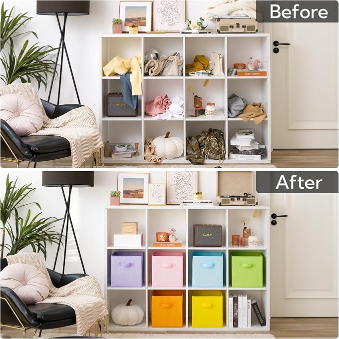 GRANNY SAYS 11x11 storage cubes for shelves, Rainbow-colored Storage Boxes for Cube Storage, 11-inch Cube Storage Bins for Organizing Clothes, Toys, and Books, Set of 6