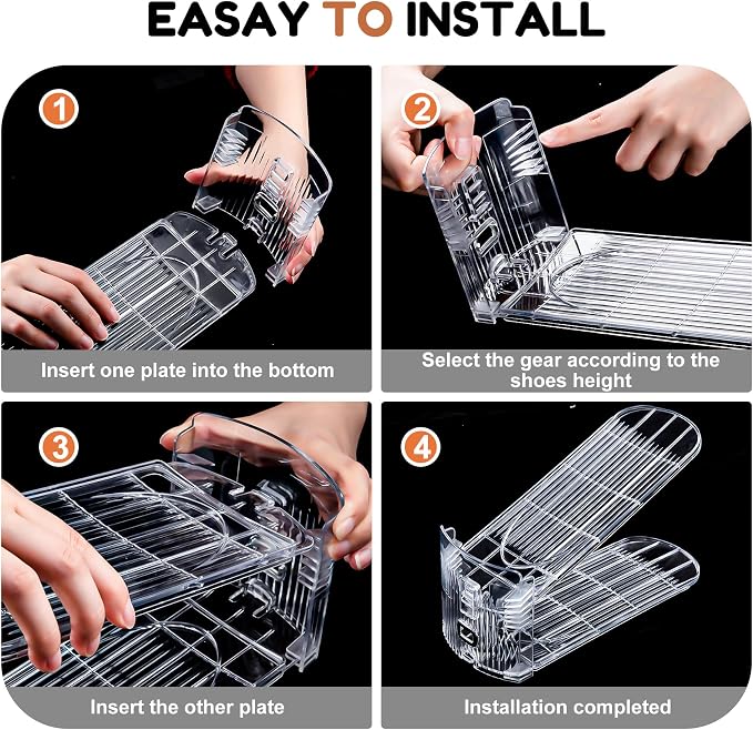 Shoe Stacker, Shoe Slot Organizer for Closet, Shoe Storage Rack | 12 Pack, Clear, 50% Space Saver, 3 Adjustable Height, Tool-Free Assembly, 30% Thicker, Superior Load Bearing