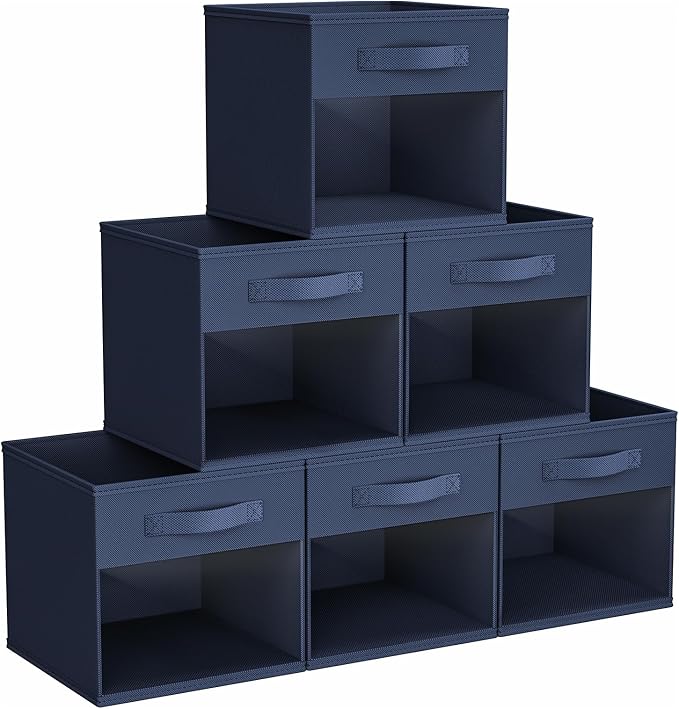 DIMJ Storage Cubes, Cube Storage Bin, 6 Pack Foldable Storage Bins with Window, Closet Storage Boxs with Handle, 11x 11 inch Storage Organizer for Clothes, Toys, Books