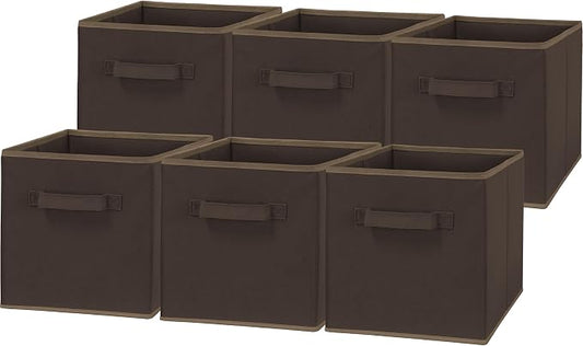 Simple Houseware Foldable Cube Storage Bins, 11-Inch Brown, 6-Pack Fabric Cubes Organizer for Closet or Shelves | Lightweight & Durable Structure Fabric Cubes Organizer for Closet or Shelves