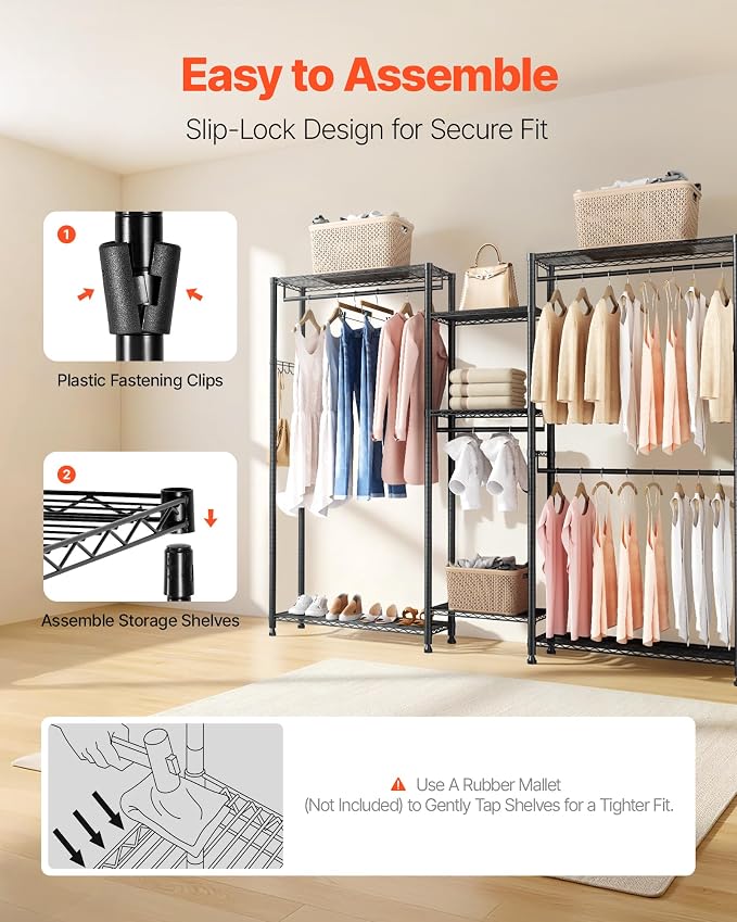 VEVOR Clothing Garment Rack, Heavy Duty Closet Wardrobe, Adjustable Tiers Clothes Racks with Steel Frame, for Bedroom, Clothing Store, Hallway