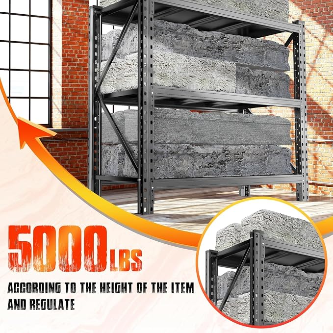 Garage Shelving, 3300 LBS Storage Shelves with Side Guard | 5-Tier Garage Storage Shelves,Adjustable Industrial Shelves with Thickened Double-Layer Posts for Garage 63×67×20in
