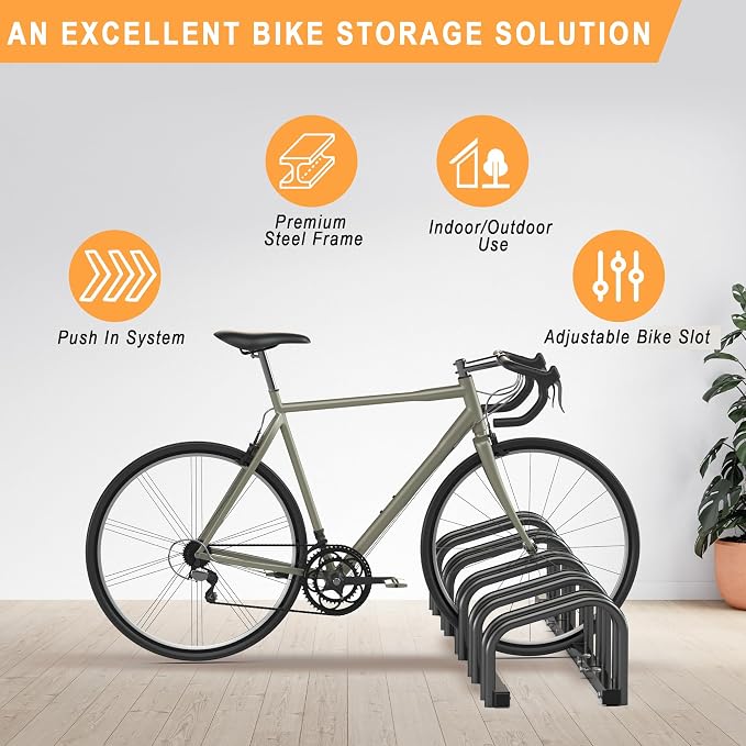 Bike Storage Rack for Garage, 5 Bikes Floor Bike Stand, Bicycle Parking Holder Stand for Indoor/Outdoor, Fit 22-28" Wheel Tire Width 2.1"
