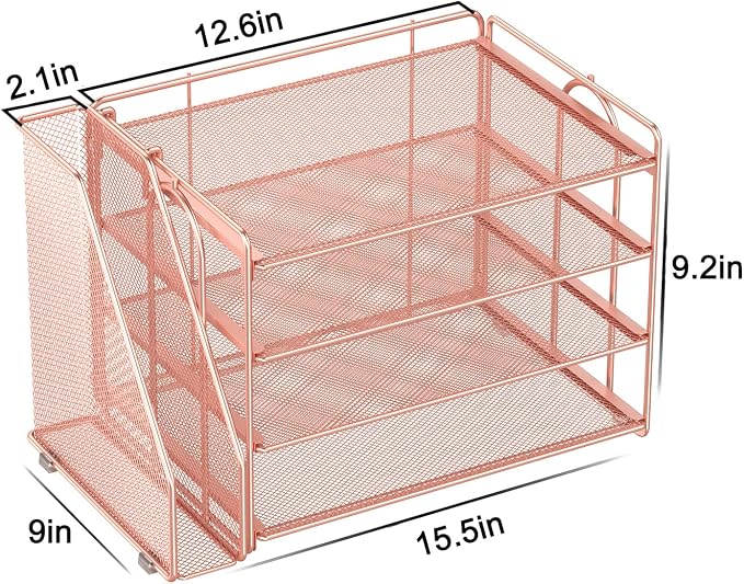 Spacrea Desk Organizers and Accessories, Paper Organizer for Desk with File organizer, Desk Accessories & Workspace Organizers for Office Supplies (Rose Gold)