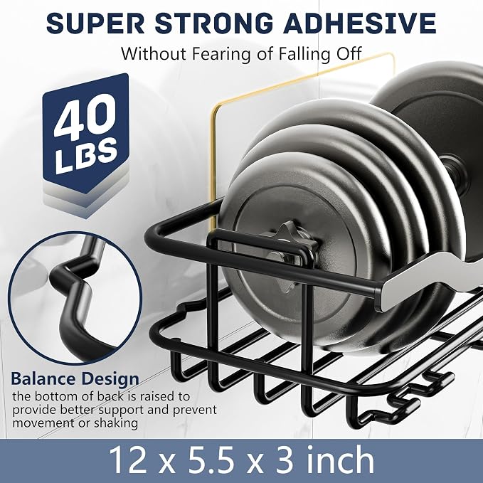 OMAIRA 3-Pack Shower Caddy with Soap Holder, Adhesive Rustproof No-drill Strudy Loading Inside Shower Organizer Shelves Rack Storage Bathroom Organization for Smooth Wall Glass Tile, Black (XX-Large)