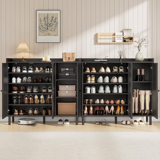 ONBRILL Shoe Cabinet with 3 Doors and Adjustable Shelves, 30 Pairs Shoe Storage Cabinet, 40 Inch Tall Farmhouse Shoe Rack Shoe Organizer Cabinet for Entryway Living Room Closet, Black