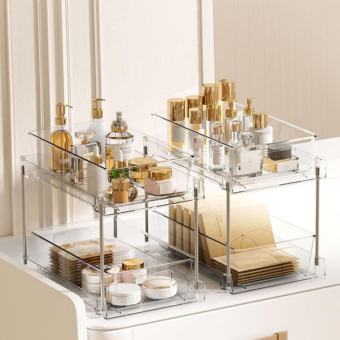 Vtopmart 8 Pack Pull Out Bathroom Under Sink Organizer (S-Standard) | Slide-out drawers, Multi-purpose storage, Clear visibility, Easy Set-up