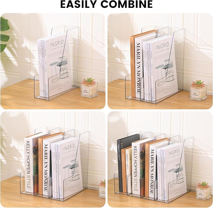 CiWiVOKi Vertical File Holder, PET Desk Organizer, Multi-purpose Plastic Document Storage Bins for Magazines, Binders, Notebooks, Envelopes, 2 Pack