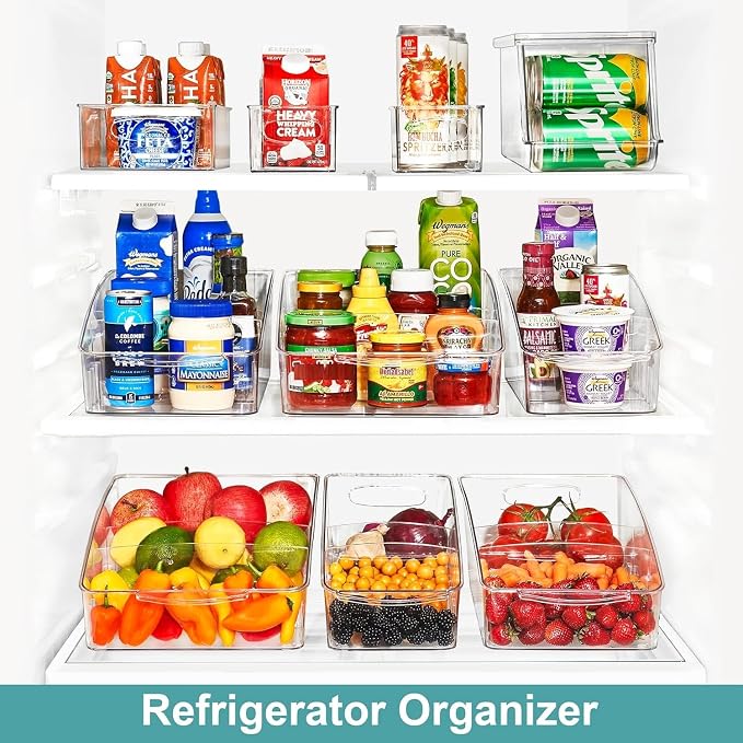 Sorbus Fridge Organizer on Wheels - Rolling Fridge Organizers and Storage Clear Design with Dividers & Handles for Kitchen Organization and Storage - Refrigerator Organizer Bins & Pantry Storage Bins