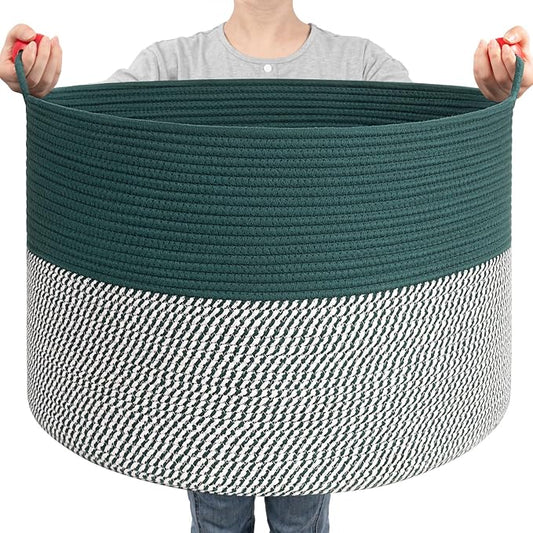 Goodpick Large Storage Basket 22" x 14", Woven Baby Storage for Blanket Living Room, Laundry Organizer for Clothes, Toys, Christmas Basket for Gifts, Green
