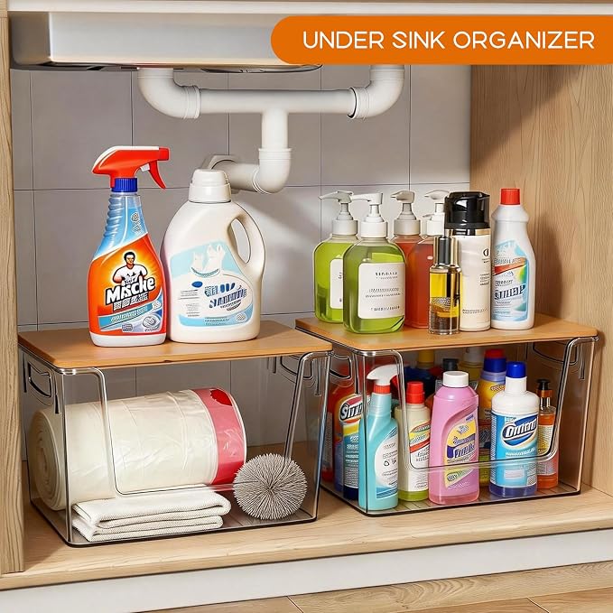 Pantry Organizers Storage, 2 Pack Large Clear Storage Bins for Onion, Potato, Garlic, Canned Food, Organizer Bins for Under Sink, Kitchen, Countertop, Bathroom