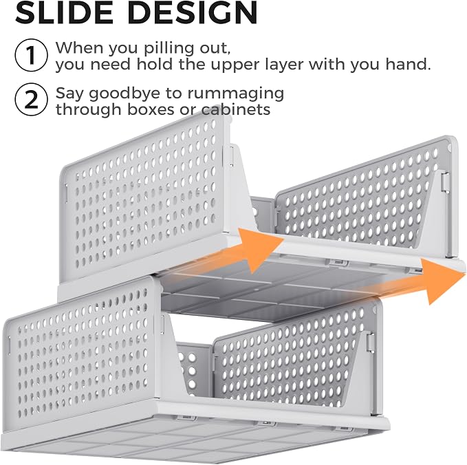 Pinkpum 6 Pack Closet Organizer Storage Bins Stackable Plastic Drawer Shelf | Basket for Clothing Stackable Storage Bins Shelf Storage Container for Closet Wardrobe Bedroom Bathroom Office Grey Foldable