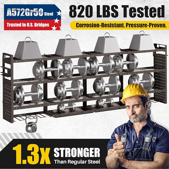 XLarge 64''W Power Tool Organizer Wall Mount | 8-Outlet TR Charging Station | Modular&Corner-Fit 820lbs Garage Storage Rack with 8 Cordless Drill Holder | Shelf for Workshop Organization