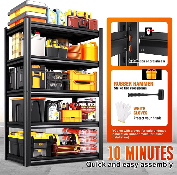 2-pack 46''W Storage Shelves,Adjustable Shelving Unit,5T Metal Garage Shelving ,Heavy Duty Garage Storage Shelves, Quick-Install Metal Shelving Unit Utility Rack Shelf for Warehouse 72H*46W*20''D