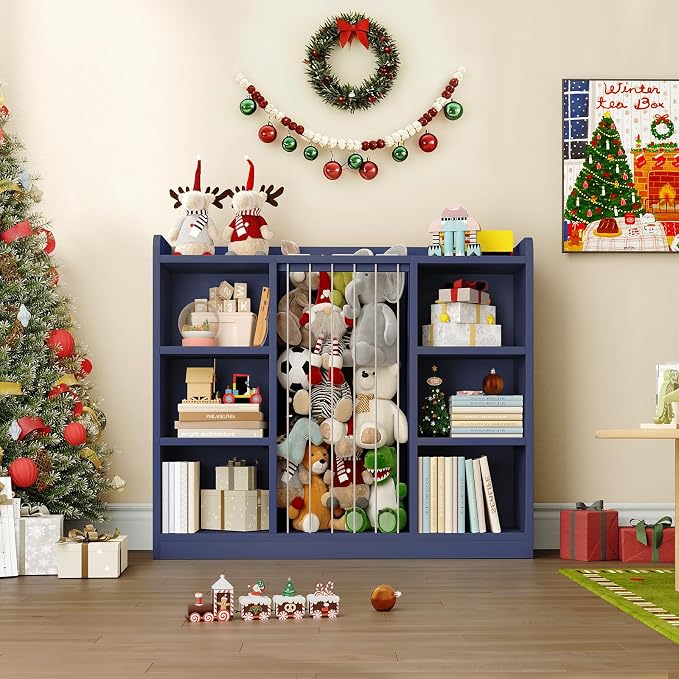 2-in-1 Toy & Stuffed Animal Organizer, Kids 6-Cube Storage Shelf with Rounded Corners & Anti-Tip for Playroom Bedroom
