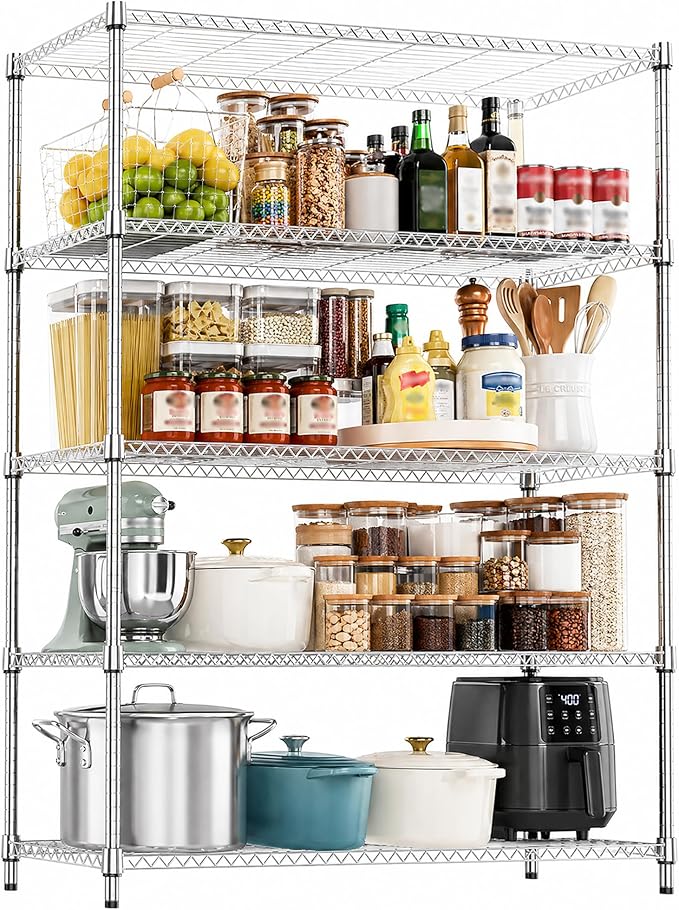 M MZG 5-Shelf Heavy Duty Garage Shelving Wire Adjustable Storage Rack for Kitchen Laundry Bathroom Pantry 1750 lbs Capacity Silver 17.7 x 47.3 x 72.4 Inch