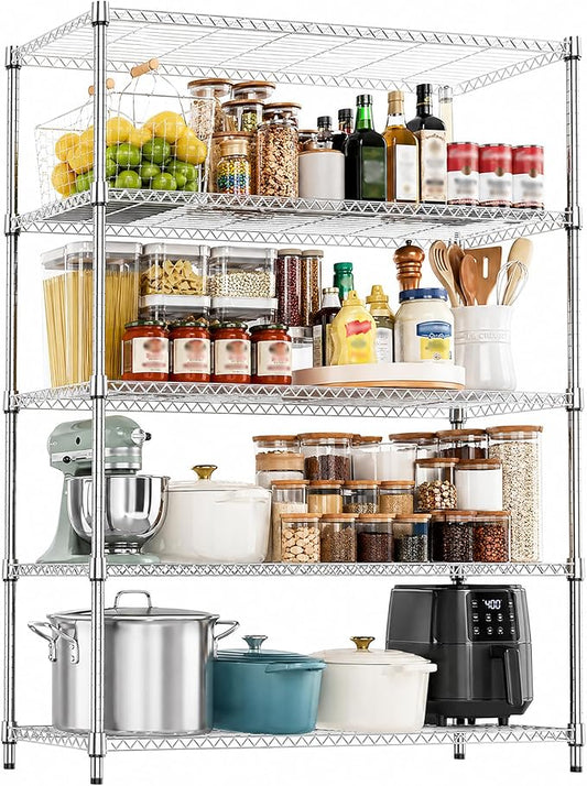 M MZG 5-Shelf Heavy Duty Garage Shelving Wire Adjustable Storage Rack for Kitchen Laundry Bathroom Pantry 1750 lbs Capacity Silver 17.7 x 47.3 x 72.4 Inch