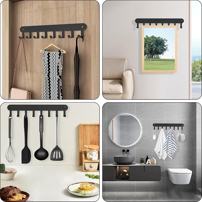 2 Pack Key Holder Wall Mount, Key Holder for Wall,Key Wall Holder | Key Hooks Hanging Keys, Key Hanger Wall Mount with 8 Hooks, Key Rack for Living Room, Kitchen, or Bathroo (Balck)