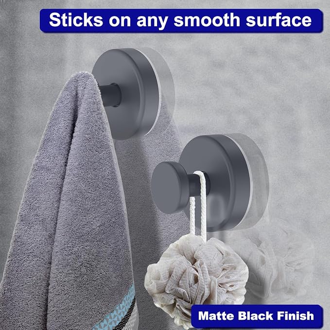Bntuk Suction Cup Hooks for Shower, Removable Towel Hooks for Bathroom Window Glass Door Wall, Bath Robe Looafh Hook for Hanging - 4 Pack, Grey