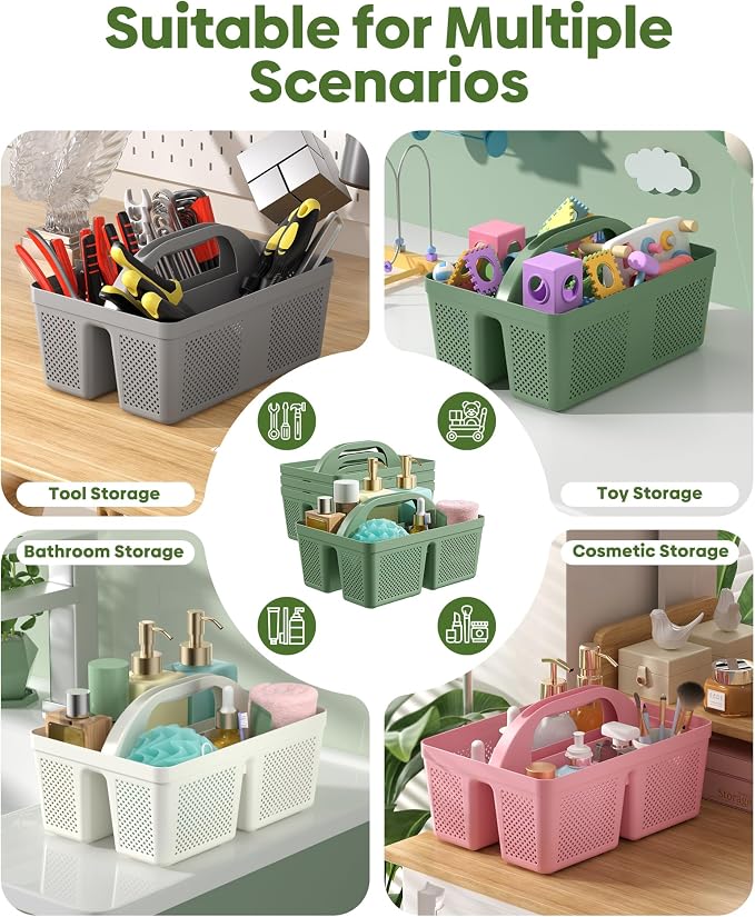 4 Pack Portable Shower Caddy, Integrated Handle, Reinforced Plastic, Organizer Storage Bathroom Supplies and Beauty Products, Cleaning Supplies, Shower Basket for Home, Dorm, Shelf and Cabinet