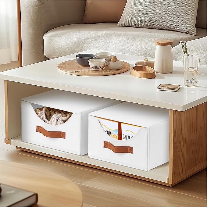 Homsorout Stackable Storage Drawers - Collapsible Storage Bins with Drawers, 6 Pack Closet Shelf Organizer Basket, Fabric Pull Out Organizer for Bedroom, Living Room, Dorm, White