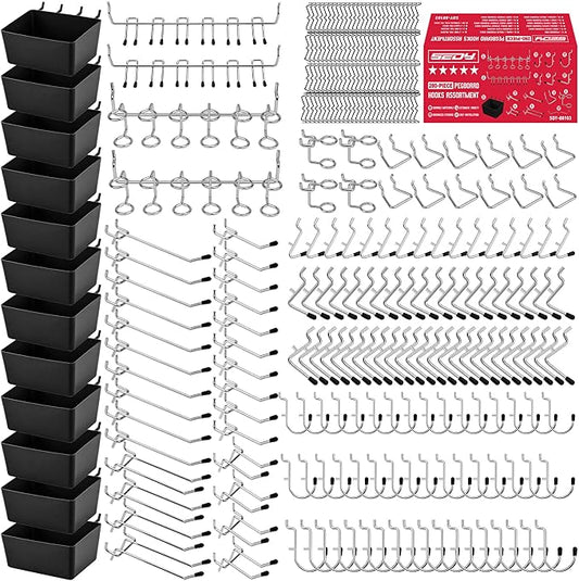280PCS Pegboard Accessories Kit, Pegboard Hooks Assortment with Bins and Stainless Steel Peg Locks, Tool Organizer for 1/8" and 1/4" Pegboards, Garage Wall Organization, Workshop and Tool Storage
