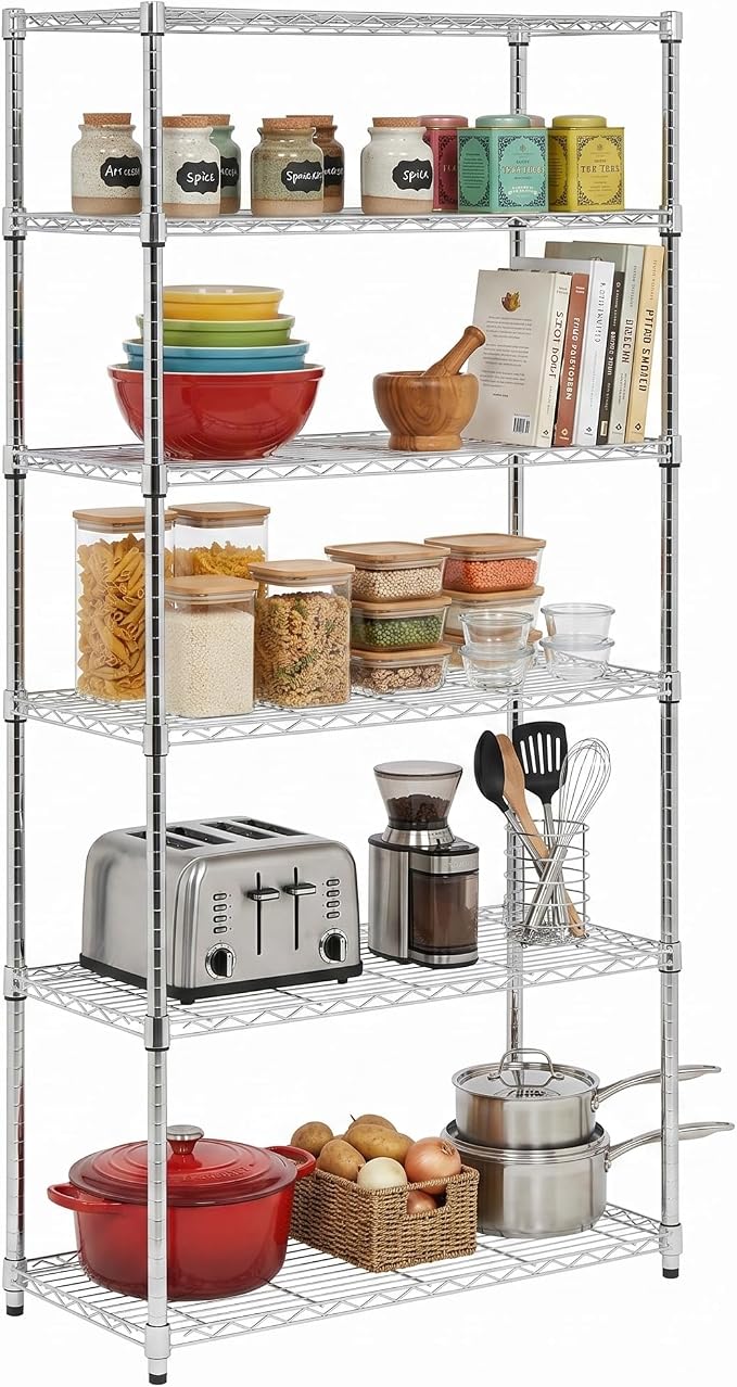 Honey-Can-Do 5-Tier Heavy Duty Adjustable Shelving Unit, 350-lb Per Shelf Metal Storage Rack, Chrome Wire Shelf for Garage Kitchen Basement Pantry, 36 x 16 x 72 in