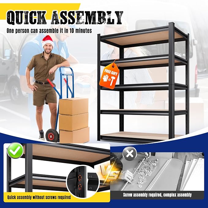 4-Pack Garage Shelving Unit, Heavy Duty Metal Storage Shelves, 71" H x 35" W x 16"D Total Capacity, 5 Tier Adjustable Boltless Steel Rack, Freestanding Organizer for Warehouse, Pantry,Shop, Black