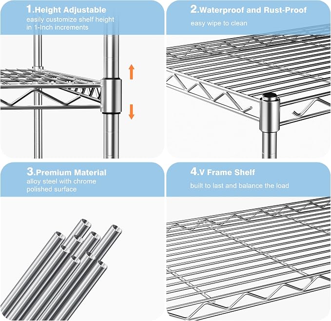 1-Tier Wire Shelf Rack,Single Metal Shelves Rack,1 Tier Metal Shelf,Chrome | 30"Wx14"Dx17"H,Height Adjustable Metal Wire Shelving Unit and Storage for Kitchen,Cabinet,Countertop,Under-Sink,Closet,Pantry