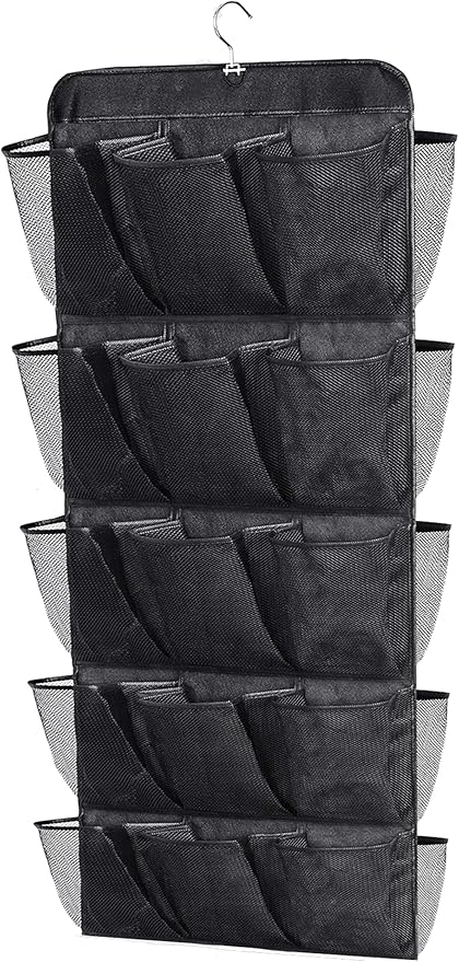MISSLO 30 Large Pockets Dual Sided Hanging Shoe Rack for Closet Organizer with Rotating Hanger Hanging Shoe Shelves, Black