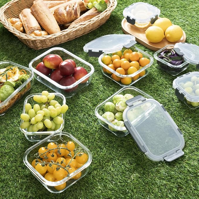 18 Pieces Glass Food Storage Containers with Lids,Airtight Glass Meal Prep Containers,Glass Storage Containers Set for Kitchen,Pantry BPA Free & Leak Proof (9 lids & 9 Containers)