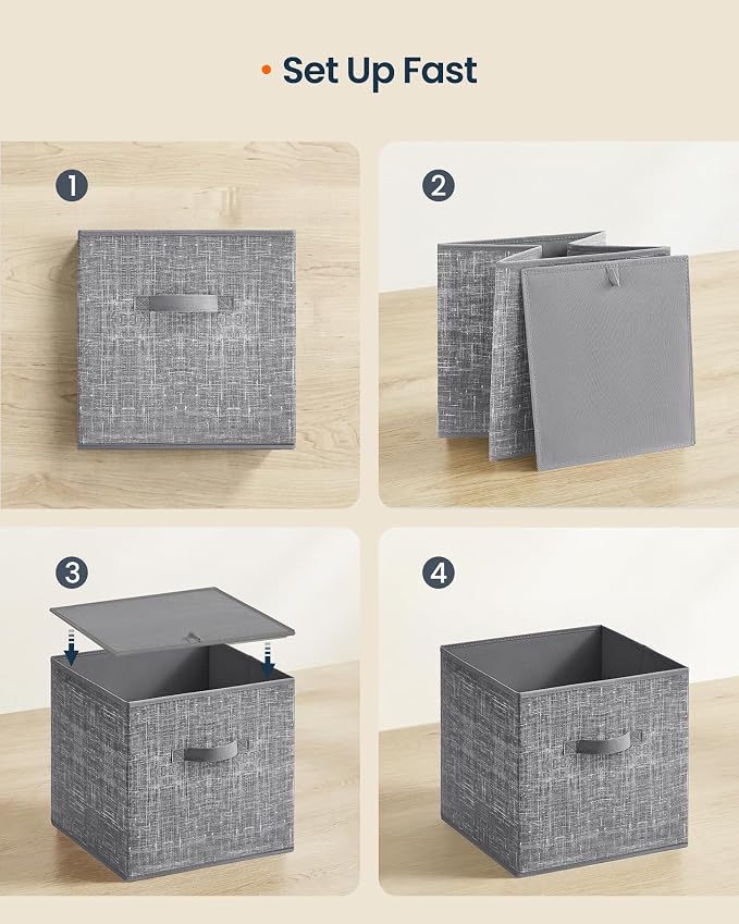 SONGMICS HOME Foldable Storage Cubes Set of 8, Fabric Shelf Organizer Bins with Handles, Closet Storage Boxes for Clothes, 12 x 12 x 12 Inches, Gray