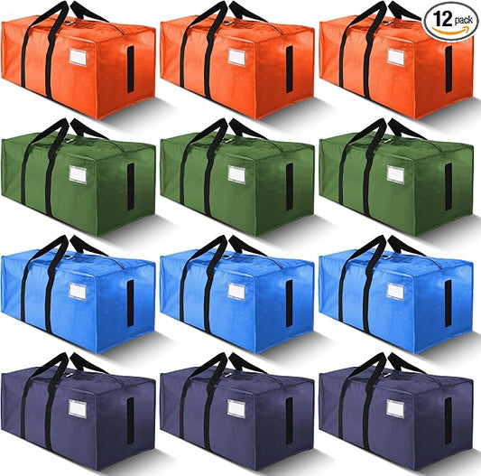 HOMESURE Supports 200lbs Heavy Duty Moving Bags - Strong Zipper & Wrap-Around Handles - Water-Resistant Storage Totes, Durable Alternative to Moving Boxes- 12 Pack -Multi-Color System for Easy Sorting