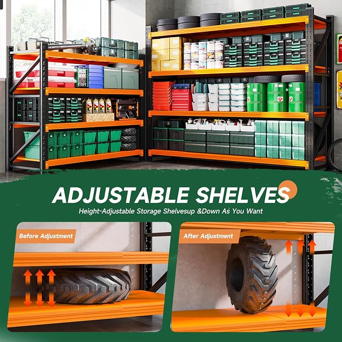 Letaya 4000LBS Heavy Duty Storage Shelves,60" W Metal Garage Shelving Units,4 Tier Large Tall Industrial Shelving,Adjustable Utility Rack Shelf for Warehouse,Basement (Orange, 60" W x 24" D x 70" H)