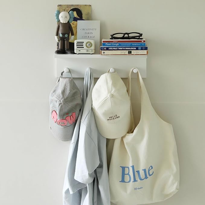 Entrance Coat Rack ，Coat Hooks, Wall-Mounted Wooden Hook Rack, Wall-Mounted Shelves are Very Suitable (White Color Finish—A-1)