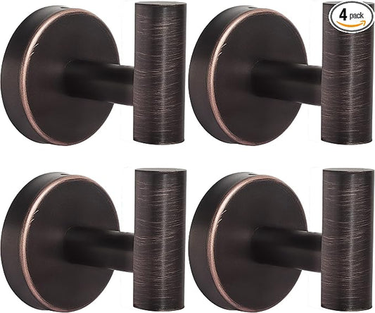 Bathroom Robe Towel Hooks Coat Wall Hook Stainless Steel Heavy Duty Door Hanger Clothes Cabinet Closet Sponges Hook for Bathroom Bedroom Kitchen Hotel Pool 4 Packs (Oil Rubbed Bronze)