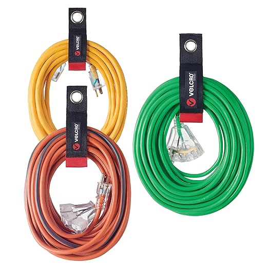 VELCRO Brand Easy Hang Extension Cord Holder Organizer Variety Pack | Holds 60-100lbs, Heavy Duty Straps Fit Easily on Hooks or Nails | Perfect for Garage Organization | 3-pk 10", 14" and 18", Black
