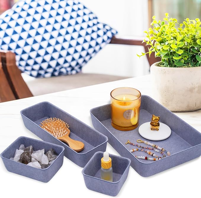 Welaxy Minimalist 8pc Felt Desk Drawer Organizer Glacier Gray Bins